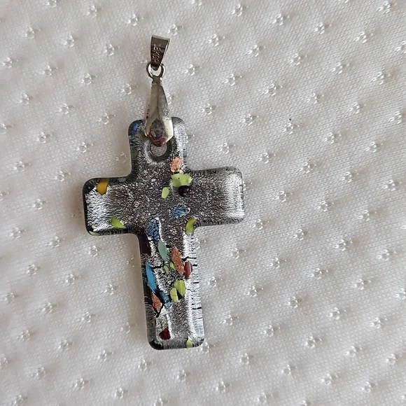 Vintage Glasswork Cross Pendant and Earring Set - Picture 2 of 7